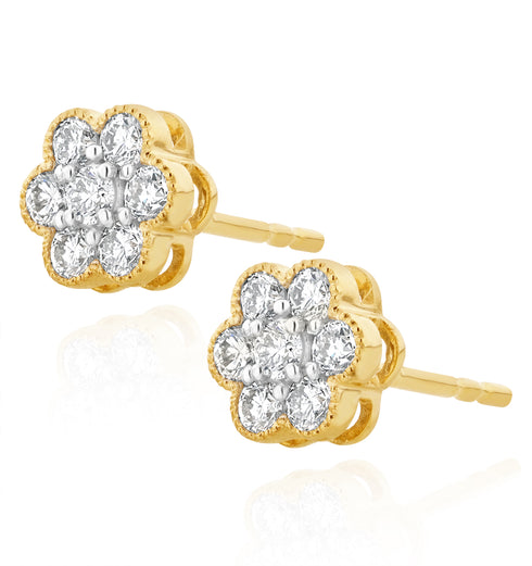 Lab Diamond Flower Cluster Earrings 0.50ct set in 9K Gold